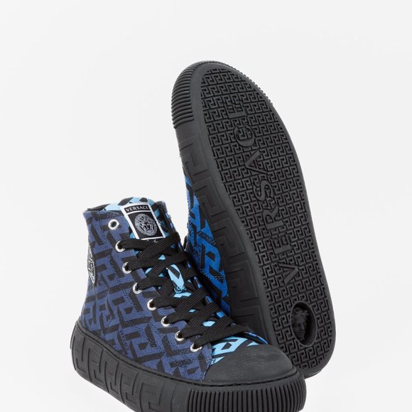 Versace Blue La Greca Canvas High-Top Sneakers - Picture 4 of 12